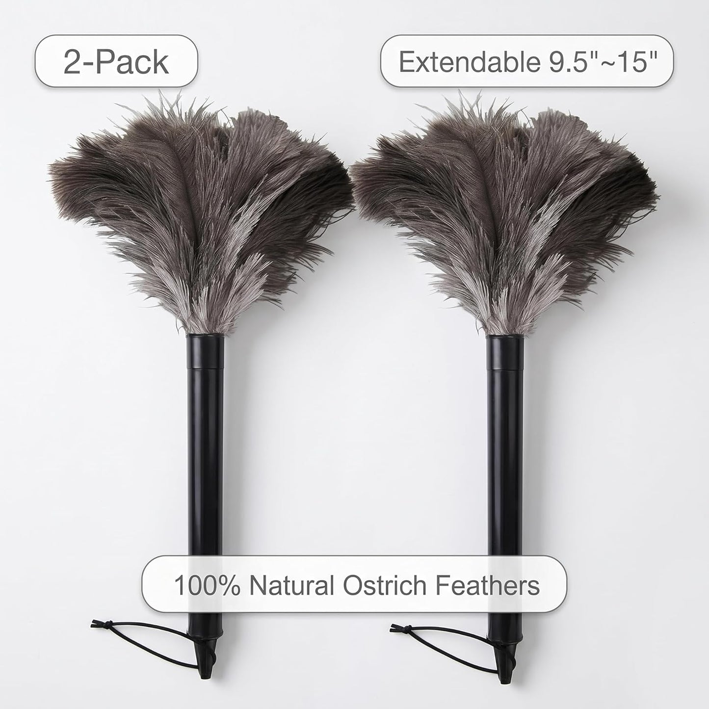 2 Pcs Ostrich Feather Duster Retractable Feather Dusters for Cleaning, Washable, Handheld Duster for Home, Car, Office, Desk, Blinds & Keyboard