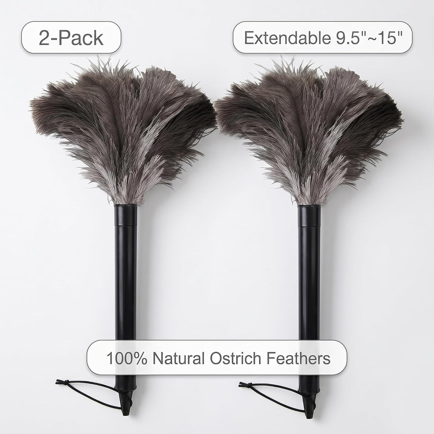 2 Pcs Ostrich Feather Duster Retractable Feather Dusters for Cleaning, Washable, Handheld Duster for Home, Car, Office, Desk, Blinds & Keyboard
