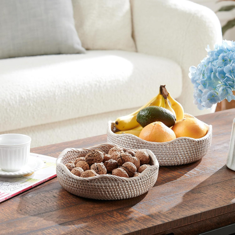 YANGQIHOME Rattan Bread Basket, Round Fruit Baskets, Wicker Storage Bowls, Na...