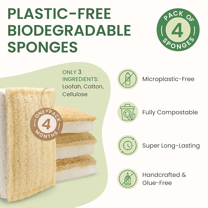 Natural Kitchen Sponges – Eco-Friendly, Compostable Dish Sponges – Loofah & - Image 2