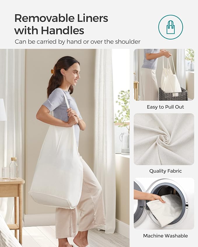 SONGMICS Laundry Hamper with Lid, 110L Clothes Hamper with 2 Removable Liner - Image 4