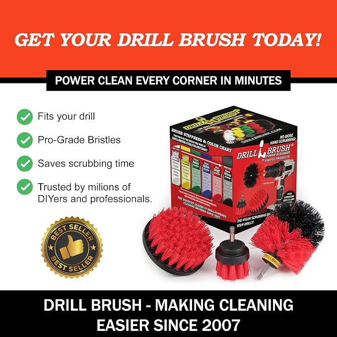 Drillbrush Heavy Duty Stiff Bristle Brush Kit – Power Scrubber Attachment - Image 6