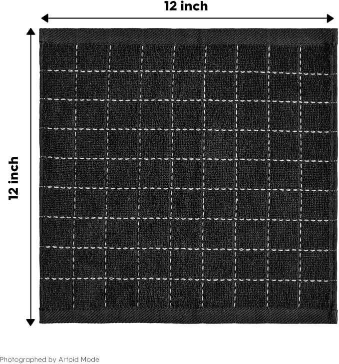 Artoid Mode Checkered Designed Cotton Black Grey Terry Kitchen Dish Cloths - Image 7