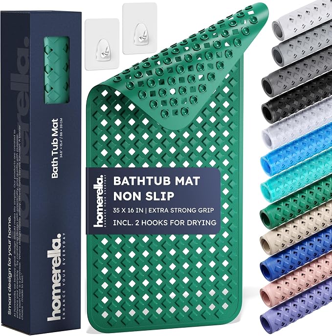 homerella® Bathtub Mat Non Slip 35x16, Incl. Hooks by Homerella