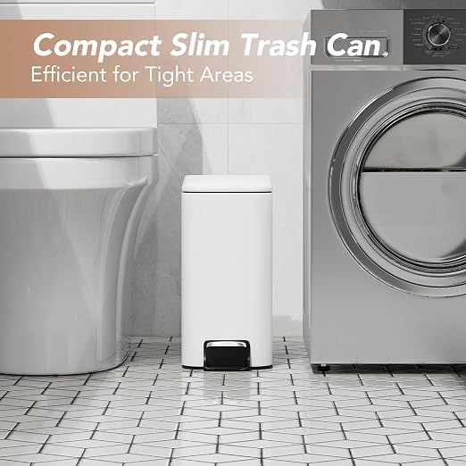 Small Trash Can with Lid Soft-Close, 6 L/1.6 Gal Bathroom Garbage Can with - Image 4