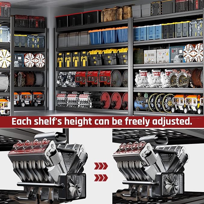 68" W Garage Shelving Heavy Duty, 5 Tier Garage Shelves, Adjustable Storage - Image 5