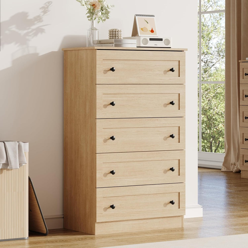 Furnify 5 Drawers Dresser, 45" Tall Modern Chest of Drawers, Farmhouse D...