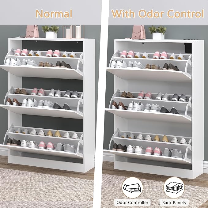 Shoe Cabinet with Odor Control and Back Panels, Deodorizing Slim 3-Flip Shoe - Image 5
