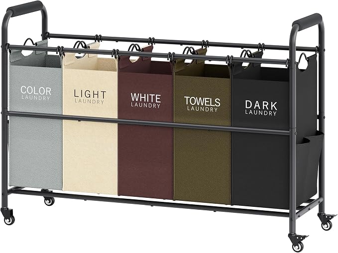 Tajsoon 5 Bag Laundry Sorter Cart, Laundry Hamper Sorter Basket by Tajsoon