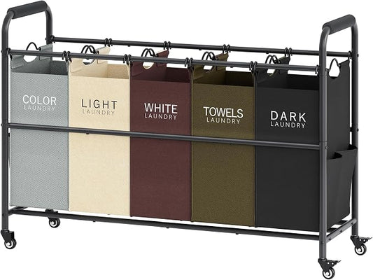 Tajsoon 5 Bag Laundry Sorter Cart, Laundry Hamper Sorter Basket by Tajsoon