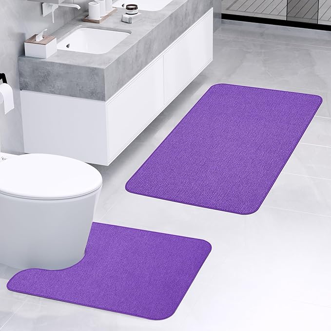 Bathroom Rugs Set 2 Pieces, Thin Bathroom Mats, Toilet Rugs, Quick Dry - Image 2