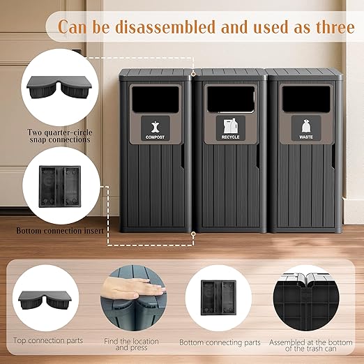 ROJIK 35" Tall Outdoor Trash Can, Weatherproof Resin Garbage Indoor Durable - Image 2