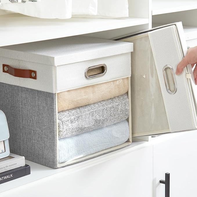 Fabric Storage Cubes with Clear Windows and Lids, Decorative Storage Boxes - Image 7