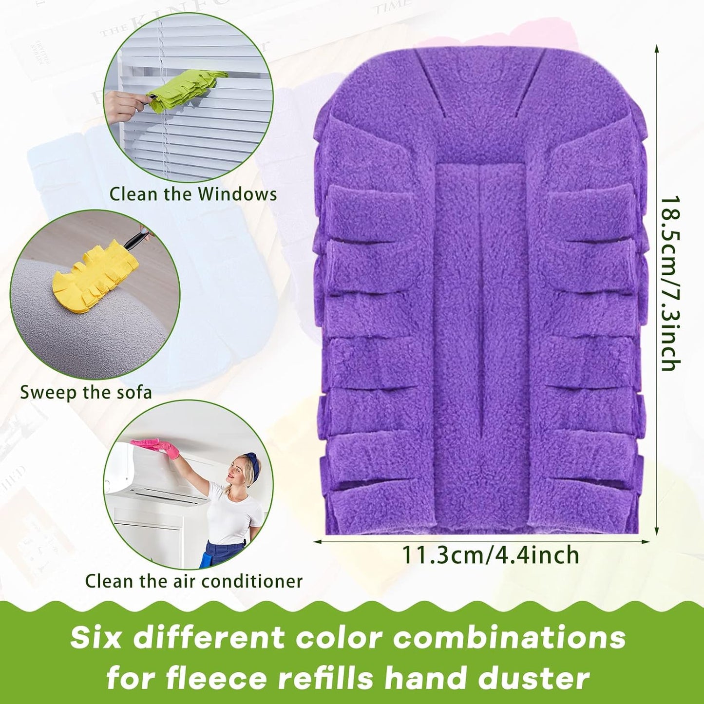 Zubebe 12 Pcs Duster Refill Reusable Fleece Duster Refills Feather Flat Dusters Multi Surface Washable Cleaning Pads Tools for Home, Blinds, Car, Pet, Furniture, Fans (Dark Color)