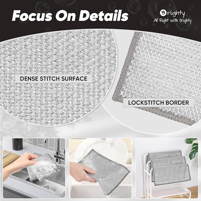 Orighty 12 Pcs Multipurpose Wire Dishwashing Rag, Non-Scratch Wire Dish - Image 3