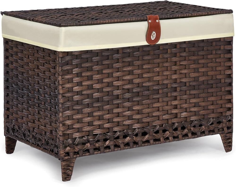 Wicker Storage Basket with Lid, 160L Shelf Basket with Removable Liner Bag