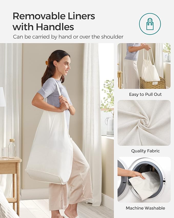 SONGMICS Laundry Hamper with Lid, 90L Clothes Hamper with 2 Removable Liner Bags - Image 4