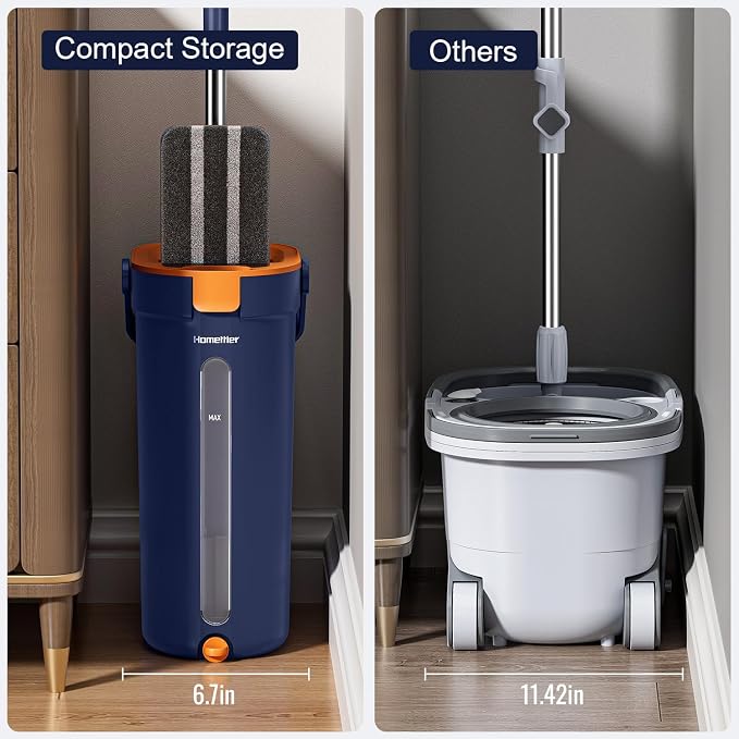 Mop and Bucket Set with Wringer, 3-Tank Flat Mop and Bucket System, Wall Mop - Image 7