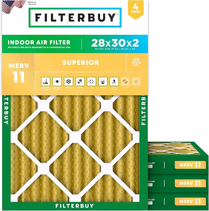 Filterbuy 28x30x2 Air Filter MERV 11 Allergen Defense Replacement, by Filterbuy