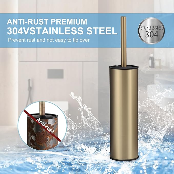 BGL Brushed Gold Toilet Brush and Holder, Stainless Steel Toilet Brushes - Image 3