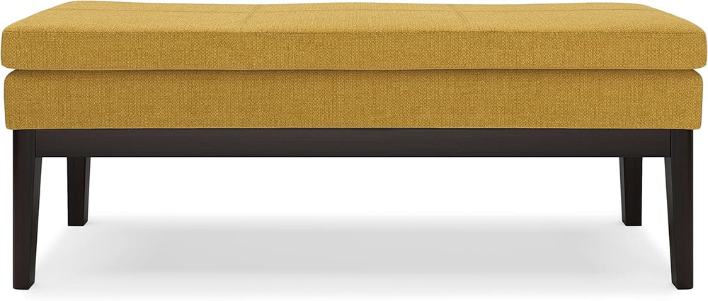 SIMPLIHOME Carlson 45" Wide Vegan Leather Rectangle Ottoman in Marigold