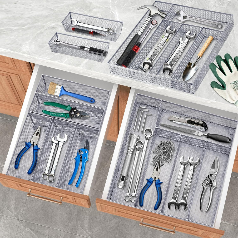 Neudeco Drawer Organizer Set, Silver Mesh, 6 Pack