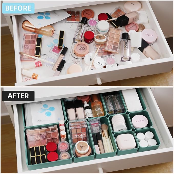 11-Piece Stackable Drawer Organizer Set, Stationery, Utensils in Bathroom - Image 2