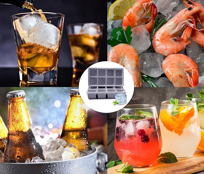 Large Ice Cube Trays, JRISBO 2 Pack Reusable Silicone Ice Cube Molds - Image 5