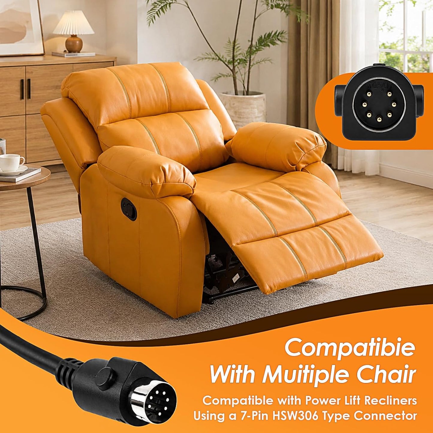 HSW306 Compatible 6 Button 7 Pin Lift Chair Remote Replacement Controller, with USB Charging Port & Backlit Buttons, Hand Wand Replacement for Power Recliner (Version A)