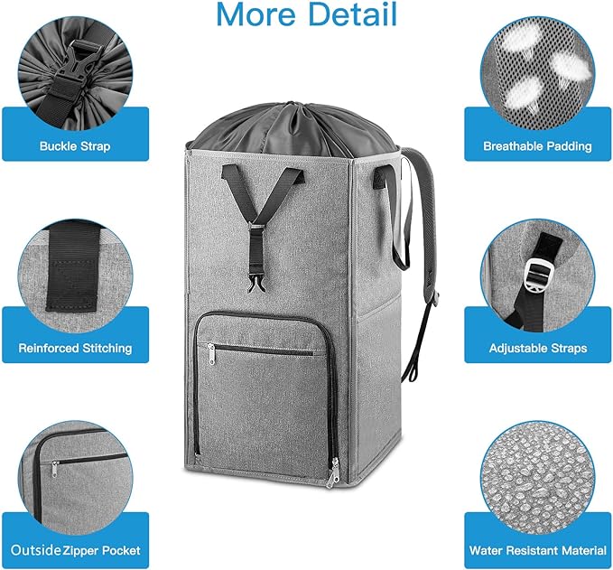 Laundry Backpack Bag, Bukere Extra Large 2 in 1 Laundry Hamper Basket - Image 6