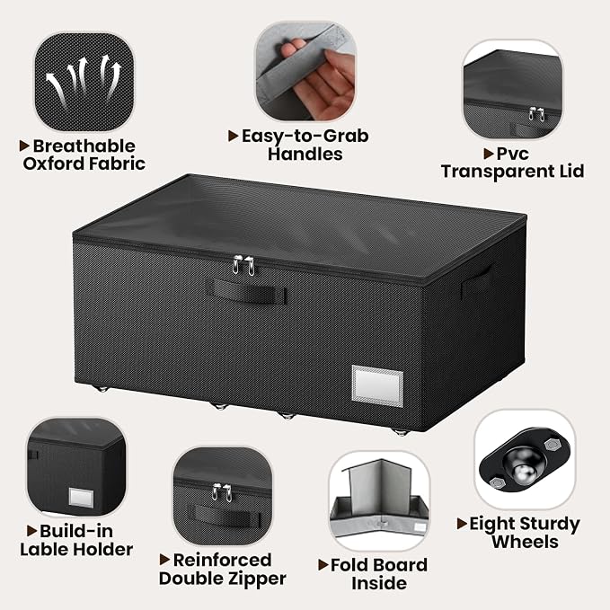 Underbed Storage with Wheels, 2 Pack Under Bed Storage Containers with Clear - Image 3