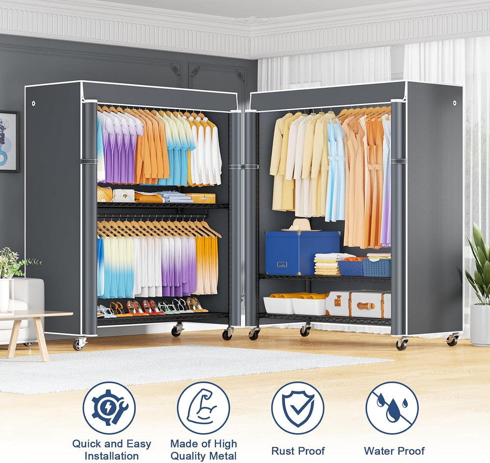 ULIFHOME P8C Max Heavy Duty Clothes Rack（With Extended Width Design） Rolling ...