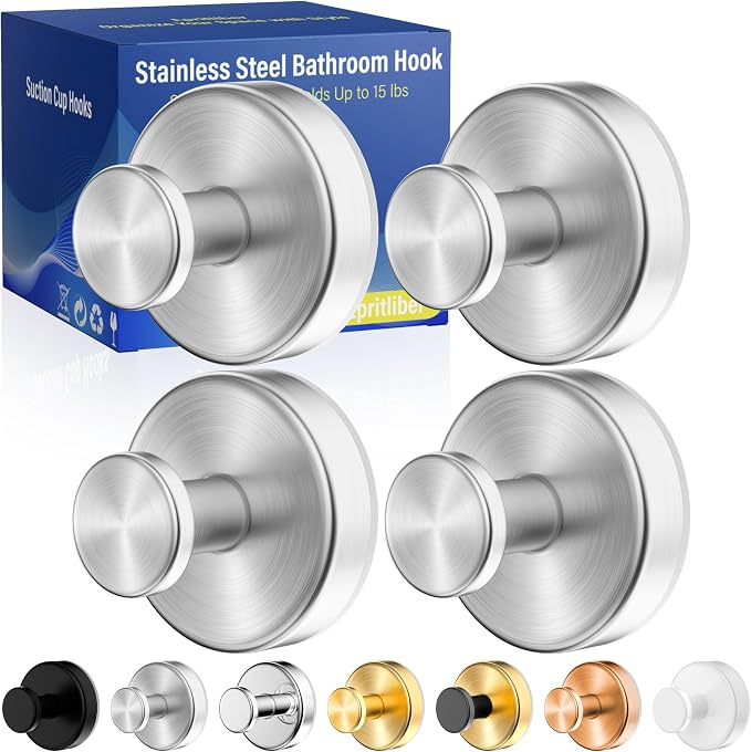 Suction Cup Hooks for Shower, Removable No Drill Towel Hooks, Upgraded 15 lbs by Unknown