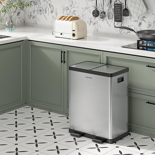 Kitchen Trash Can, 2 x 8 Gallon Dual Trash Can, Garbage Can - Image 2