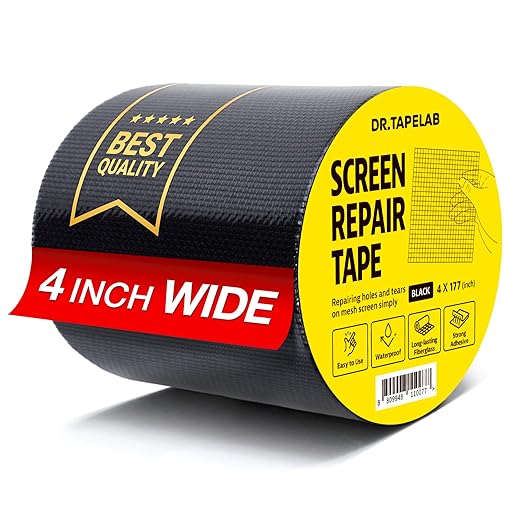 Black Window Screen Repair Tape, 4 in X 15 FT, Screen Repair Kit by DRTAPELAB