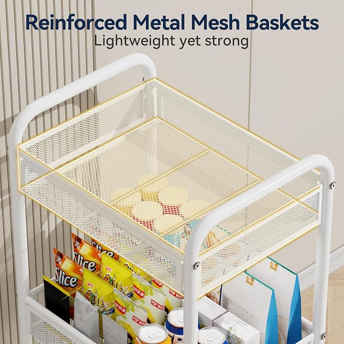 YASONIC 3 Tier Rolling Cart – Metal Utility Storage Cart - Image 5