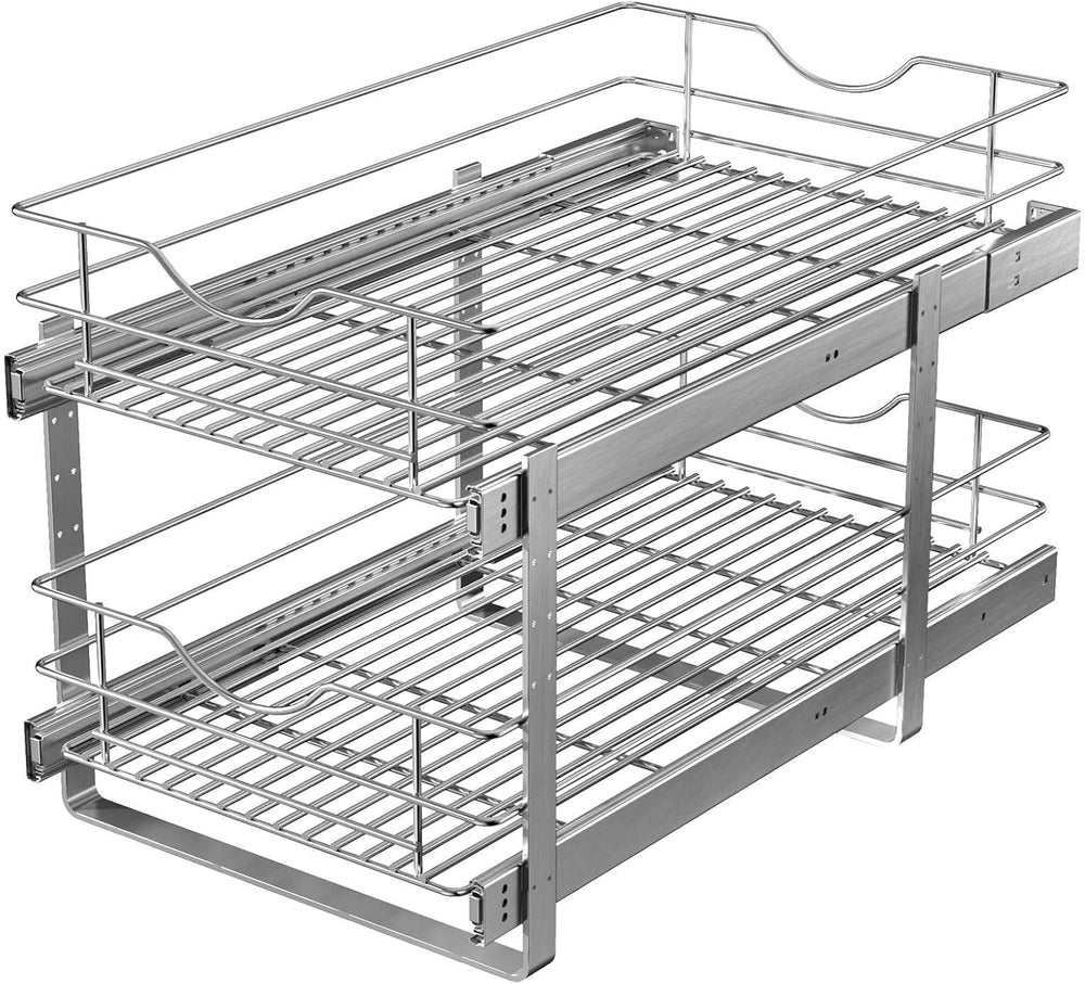2 Tier Pull Out Cabinet Organizer,(14½"W x 22" D) Soft Close Slide ...