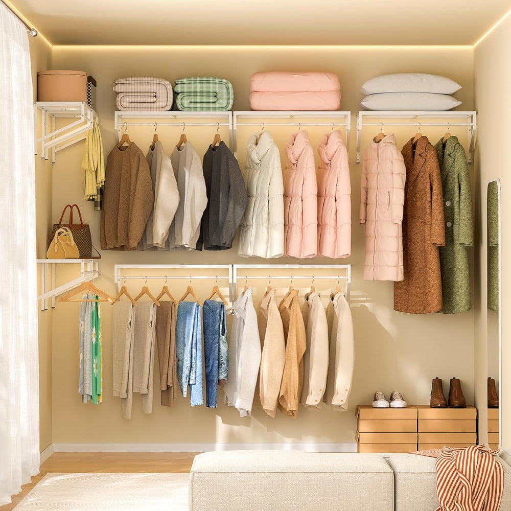 ThreeHio Expandable Closet Shelves Wall Mounted, 2 Pack Closet Shelving with ...
