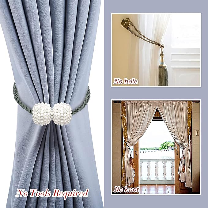 Hion Magnetic Curtain Tiebacks Gray Blue 2pcs, Curtain Tiebacks Buckles - Image 8