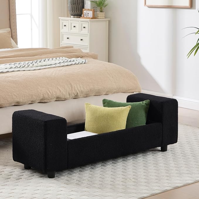 Teddy Storage Ottoman Bench, 55 Inch Upholstered Boucle Comfy Sherpa End of Bed - Image 5