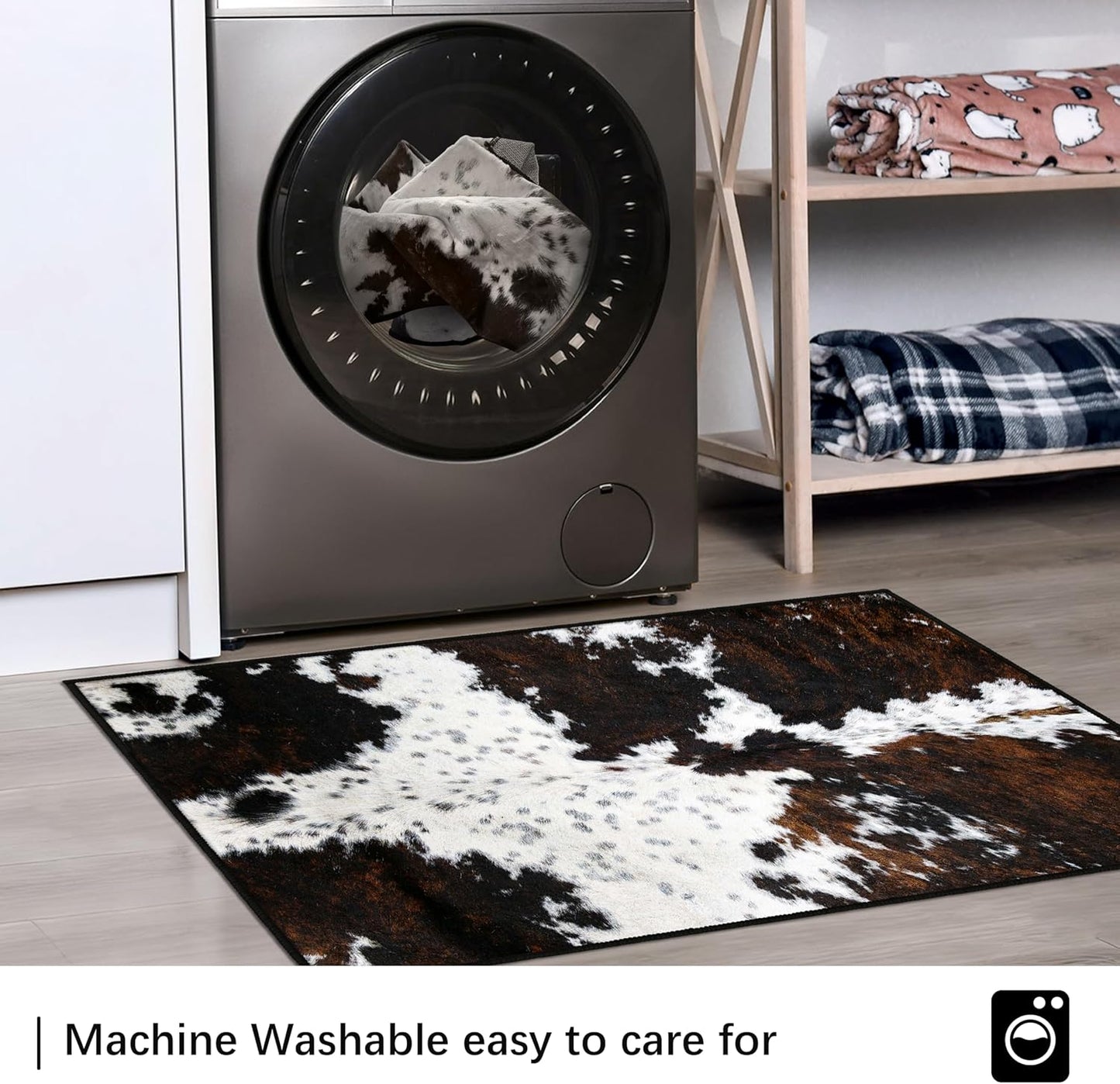 Western Cow Print Bathroom Mat 20x32in Cowhide Soft Thin Bathroom Rugs Fit Under Door Absorbent Non Slip Washable Bath Rugs for Bathtub Shower Sink (Black, 20x32in)
