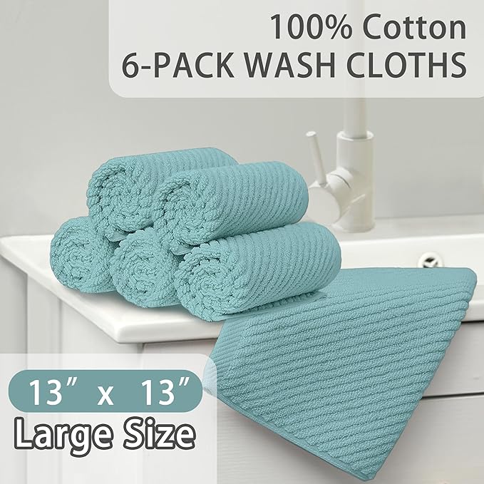 Wash Cloths for Your Face, 6 Pack Large 13"x13" - Image 3