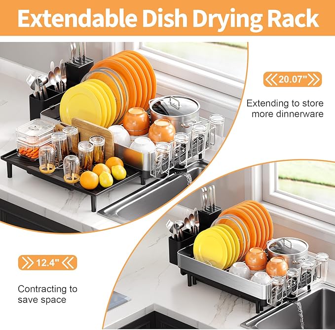 Expandable Dish Drying Rack for Kitchen Counter, 304 Stainless Steel Dish Rack - Image 2