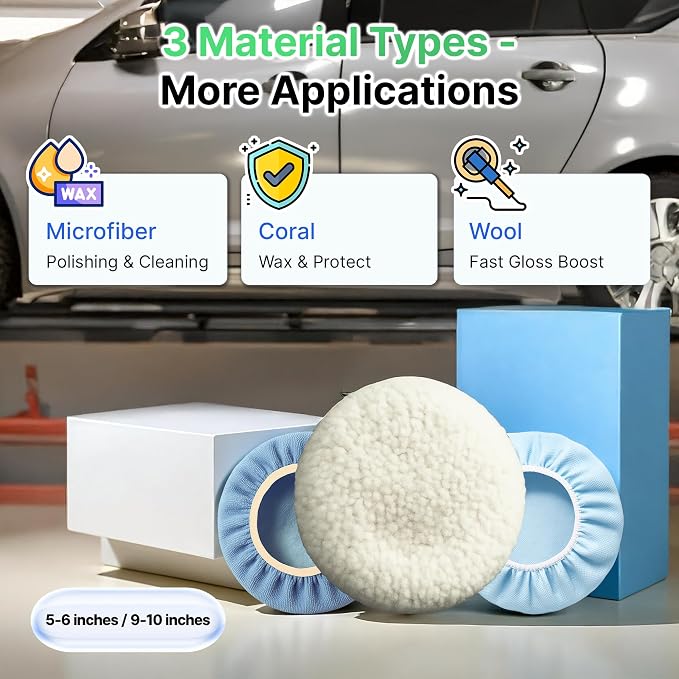 20 Pack Buffing Pads, Polishing Pad Covers, Microfiber & Wool - Image 2