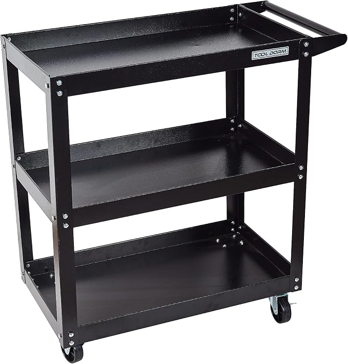 Utility Service Cart, 3 Shelf 200LBS Heavy Duty Steel Rolling Utility Cart - Image 2