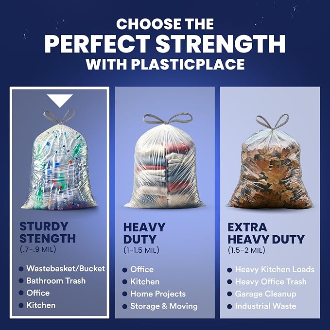 Plasticplace 32-33 Gallon Recycling Bags │ 0.9 Mil │ Clear Drawstring Garbage - Image 6