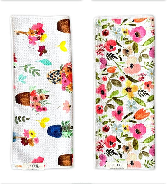 2 Double Sided Microfiber Hand Towels, 17x27 Inches Waffle Design Kitchen by CraeHome