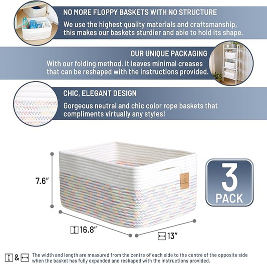 NaturalCozy Storage Baskets 16.8”x13”x7.6” Cotton Rope Woven Baskets - Image 2
