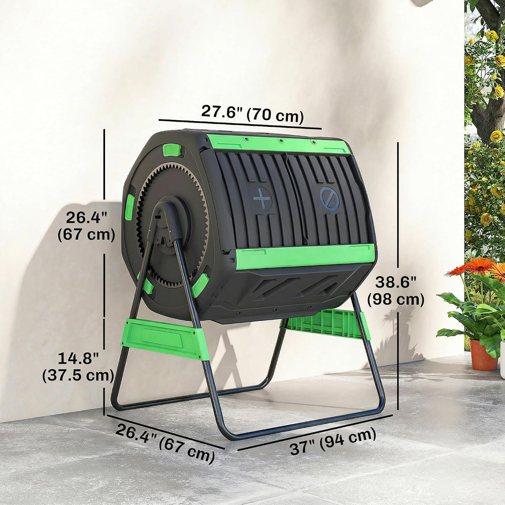 Outsunny Compost Bin Outdoor, 53 Gal Dual Chamber Compost Tumbler, Green