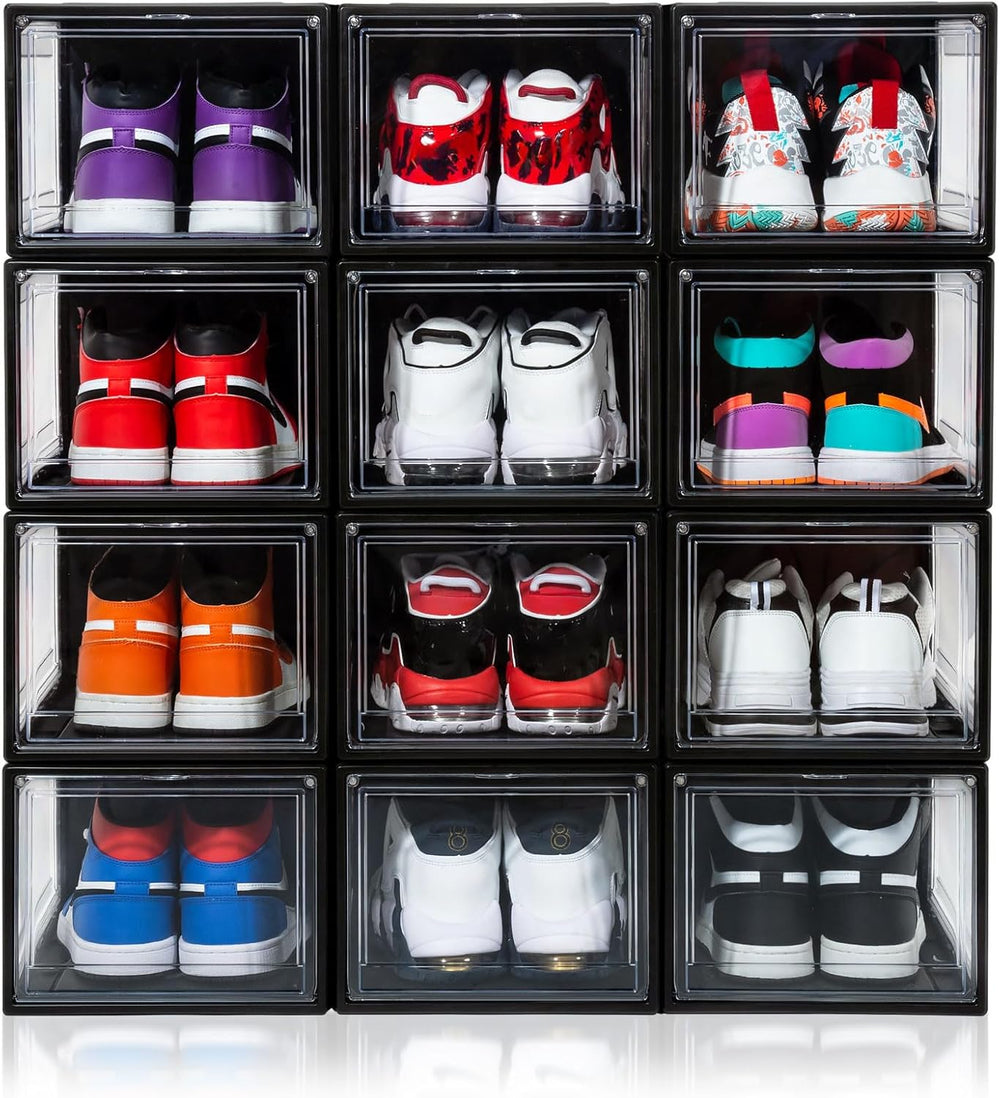 12 Pack Shoe Boxes, Clear Acrylic Plastic Shoe Boxes Stackable, Space-Saving ...